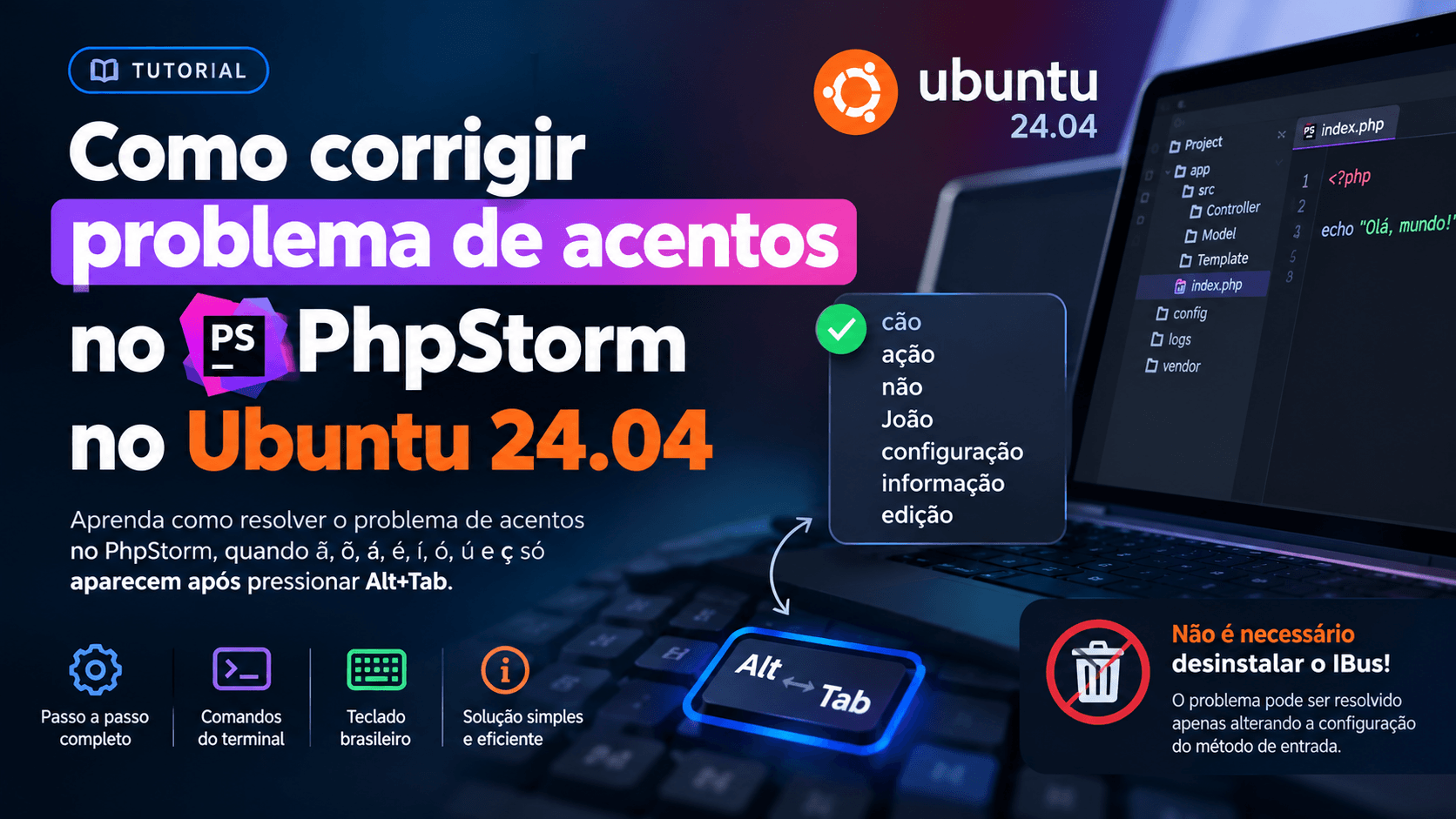 Como corrigir problema de acentos no PhpStorm no Ubuntu 24.04 e no Pop Os